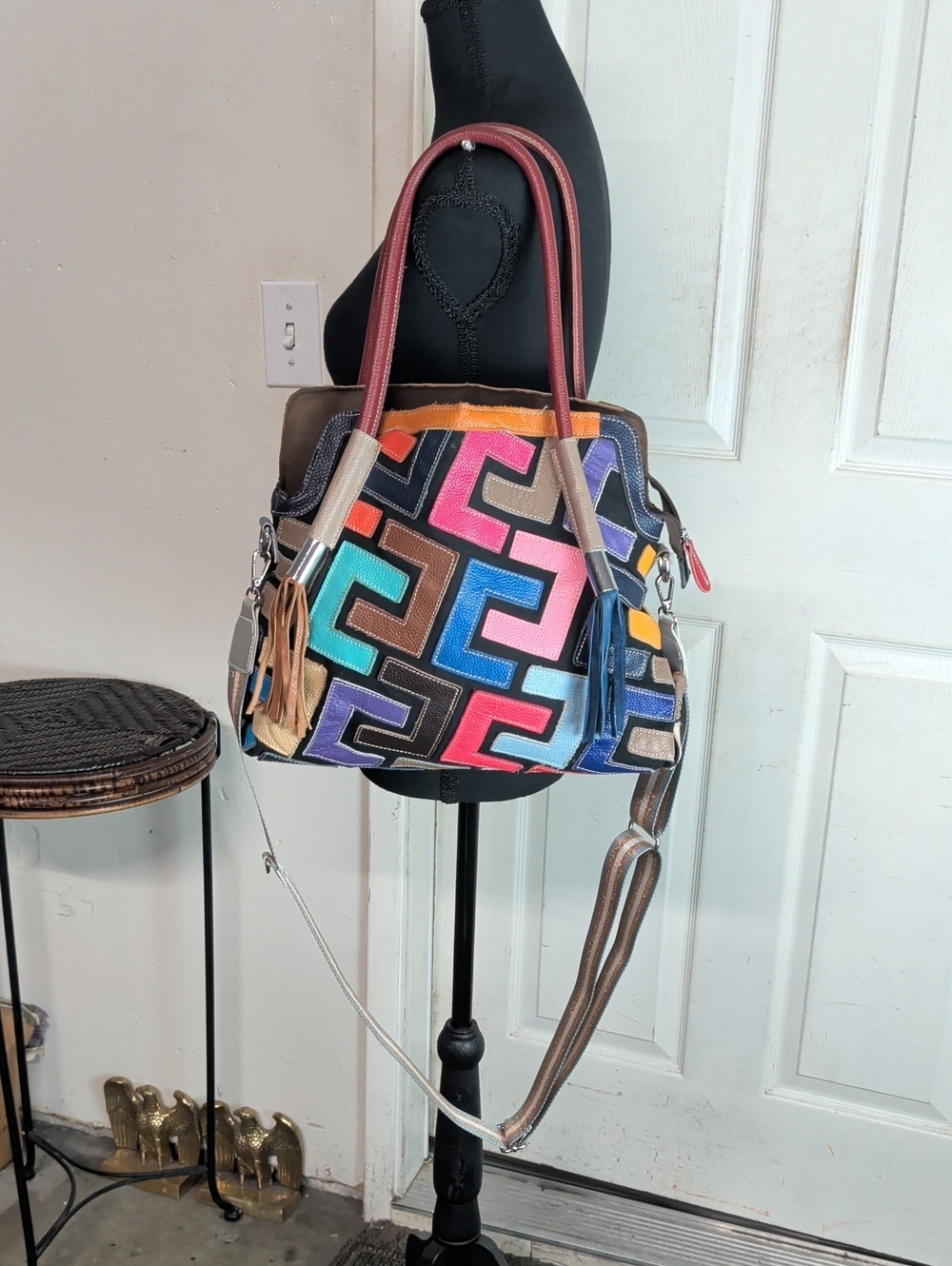 Unbranded Patchwork Colorblock Leather Crossbody Shoulder Bag